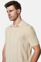 Orta Bej Regular Fit Lyocell Keten Karışımlı Düğmeli Polo Yaka Örme T-shirt