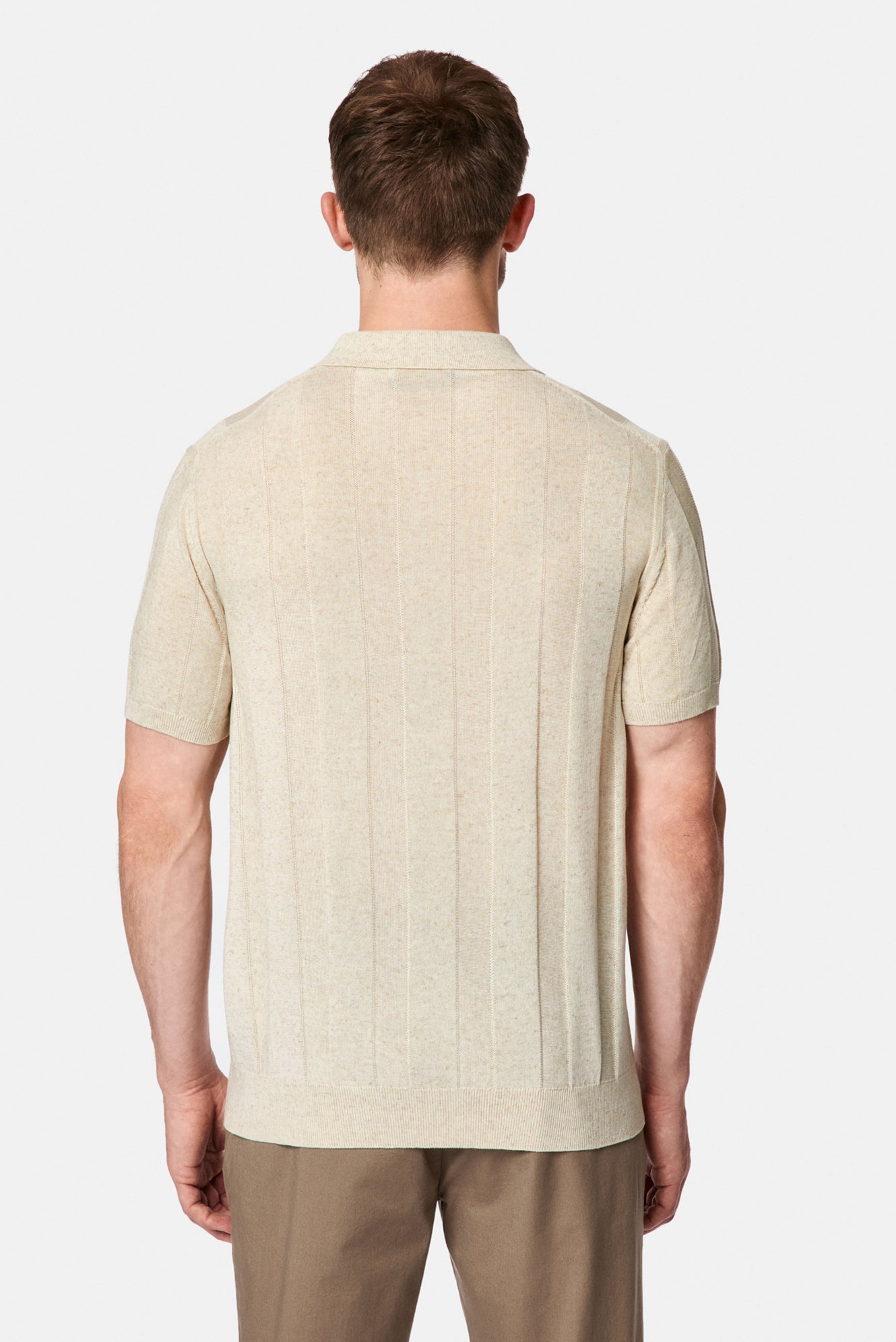 Orta Bej Regular Fit Lyocell Keten Karışımlı Düğmeli Polo Yaka Örme T-shirt