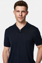 Orta Lacivert Regular Fit Lyocell İpek Karışımlı Düğmeli Polo Yaka T-shirt