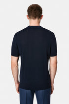Orta Lacivert Regular Fit Lyocell İpek Karışımlı Düğmeli Polo Yaka T-shirt