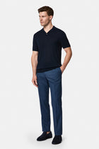 Orta Lacivert Regular Fit Lyocell İpek Karışımlı Düğmeli Polo Yaka T-shirt