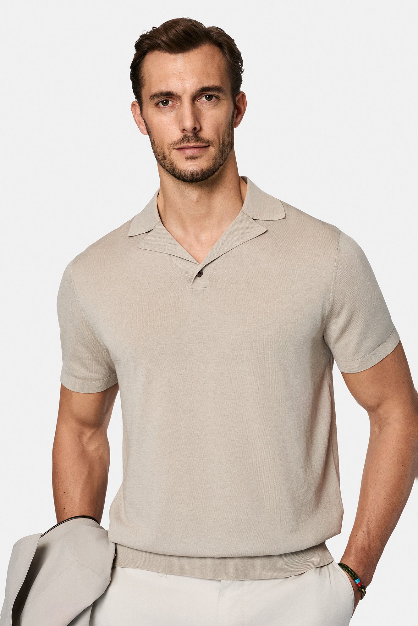 Erkek Taş Regular Fit Lyocell İpek Karışımlı Düğmeli Polo Yaka T