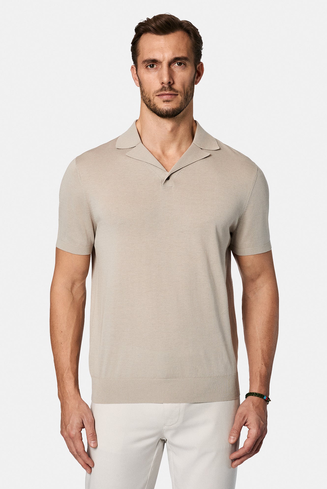 Erkek Taş Regular Fit Lyocell İpek Karışımlı Düğmeli Polo Yaka T