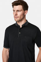 Siyah Regular Fit Düğmeli Polo Yaka Desenli Nakışlı Cepli Pamuklu T-shirt