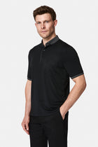 Siyah Regular Fit Düğmeli Polo Yaka Desenli Nakışlı Cepli Pamuklu T-shirt