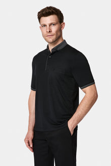 Siyah Regular Fit Düğmeli Polo Yaka Desenli Nakışlı Cepli Pamuklu T-shirt