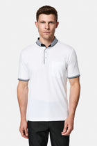 Beyaz Regular Fit Düğmeli Polo Yaka Desenli Nakışlı Cepli Pamuklu T-shirt