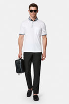 Beyaz Regular Fit Düğmeli Polo Yaka Desenli Nakışlı Cepli Pamuklu T-shirt