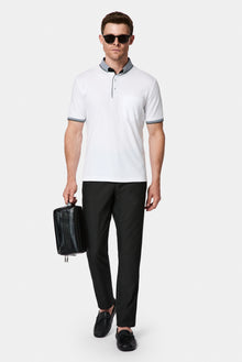 Beyaz Regular Fit Düğmeli Polo Yaka Desenli Nakışlı Cepli Pamuklu T-shirt