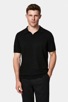 Siyah Regular Fit Polo Yaka Örme T-shirt