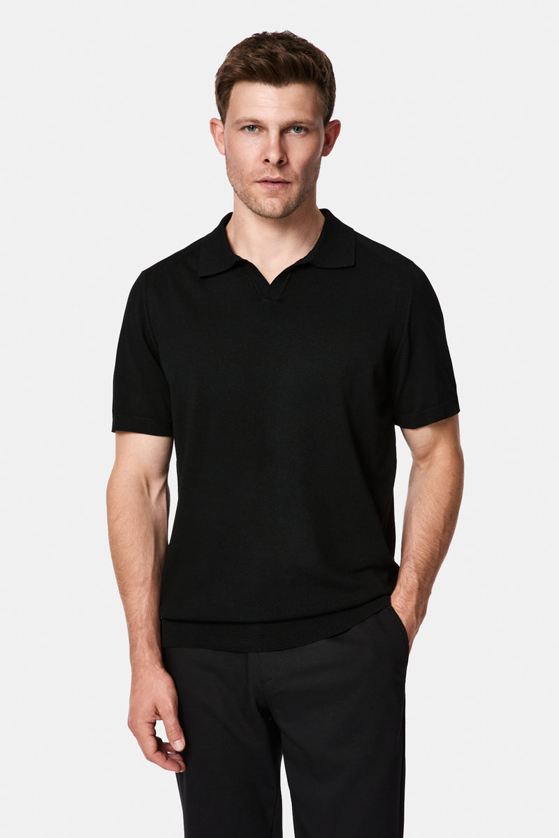 Siyah Regular Fit Polo Yaka Örme T-shirt