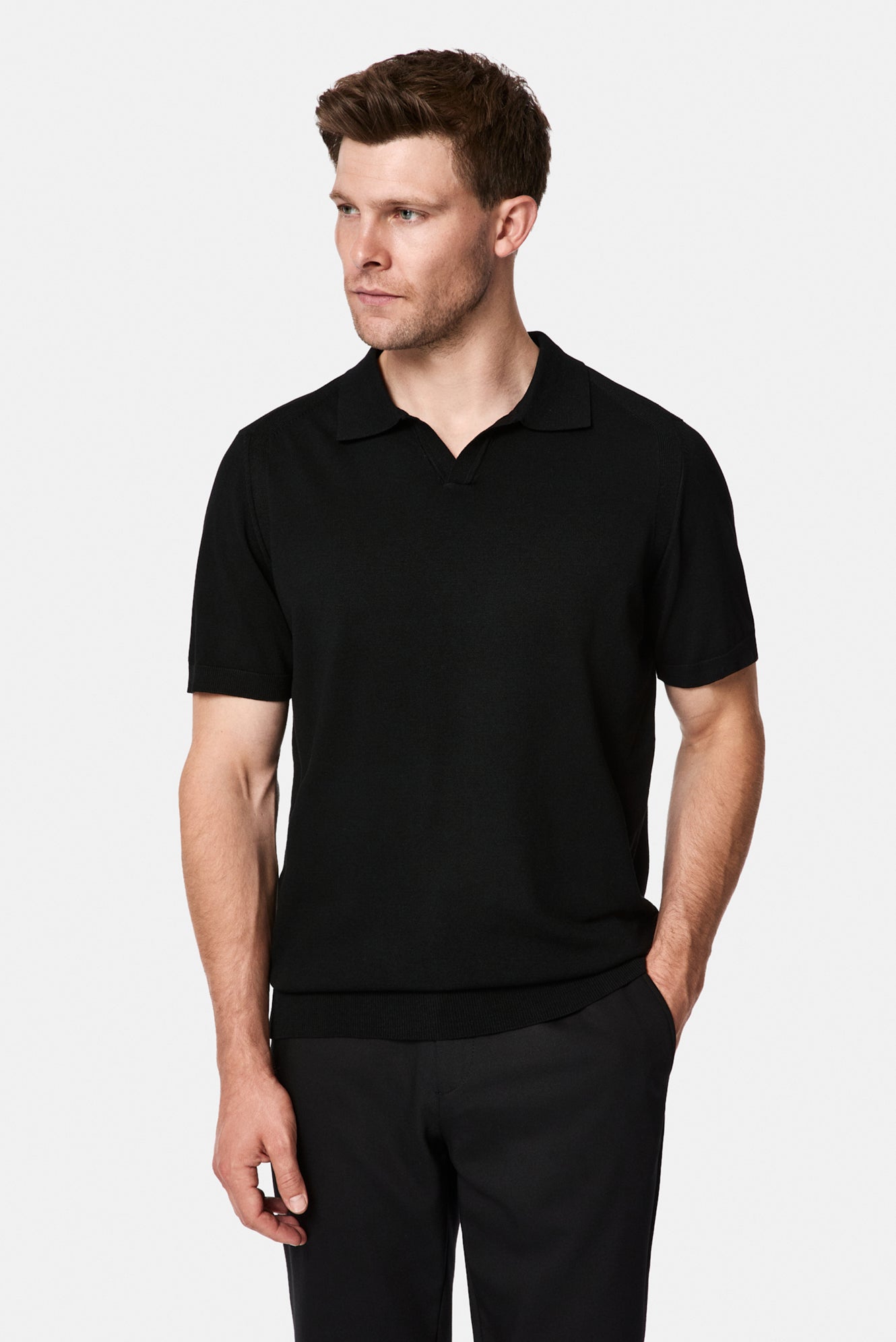 Siyah Regular Fit Polo Yaka Örme T-shirt