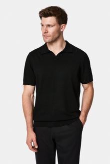 Siyah Regular Fit Polo Yaka Örme T-shirt