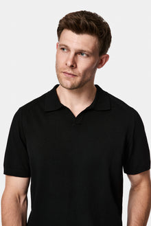 Siyah Regular Fit Polo Yaka Örme T-shirt