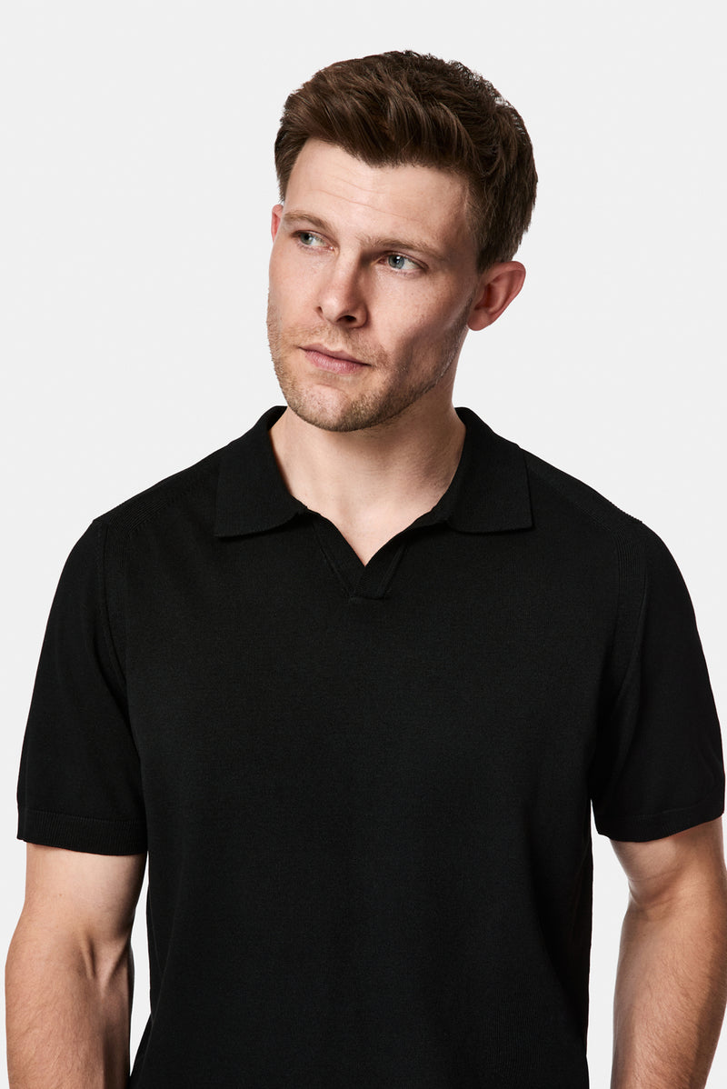Siyah Regular Fit Polo Yaka Örme T-shirt