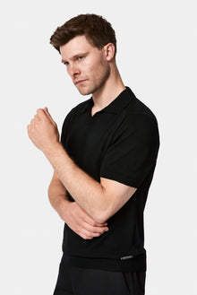 Siyah Regular Fit Polo Yaka Örme T-shirt