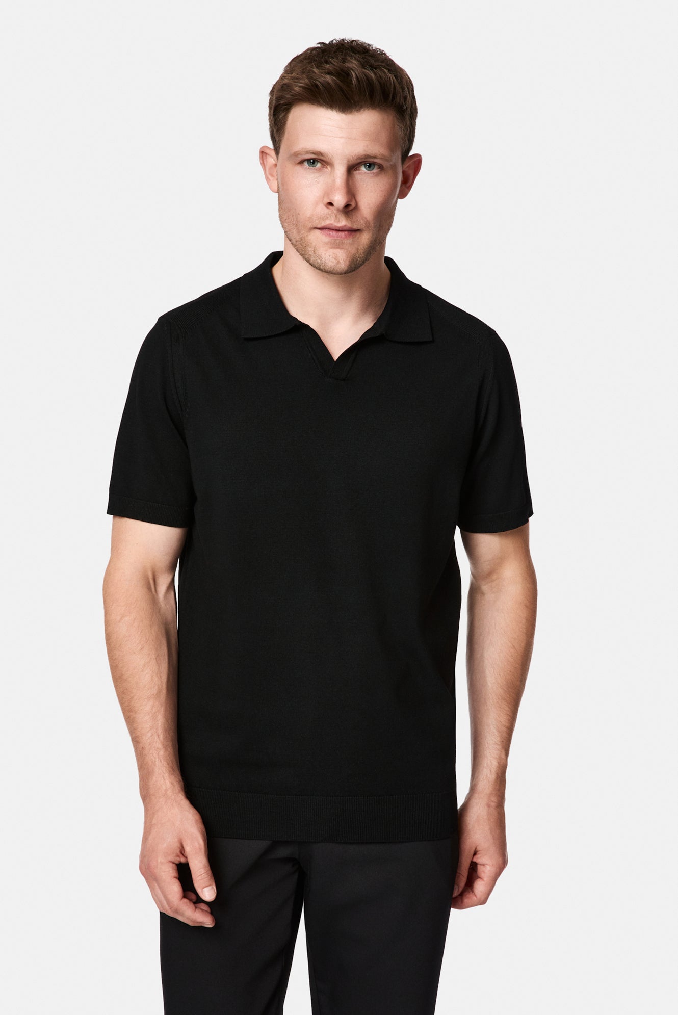 Siyah Regular Fit Polo Yaka Örme T-shirt