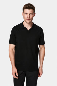 Siyah Regular Fit Polo Yaka Örme T-shirt