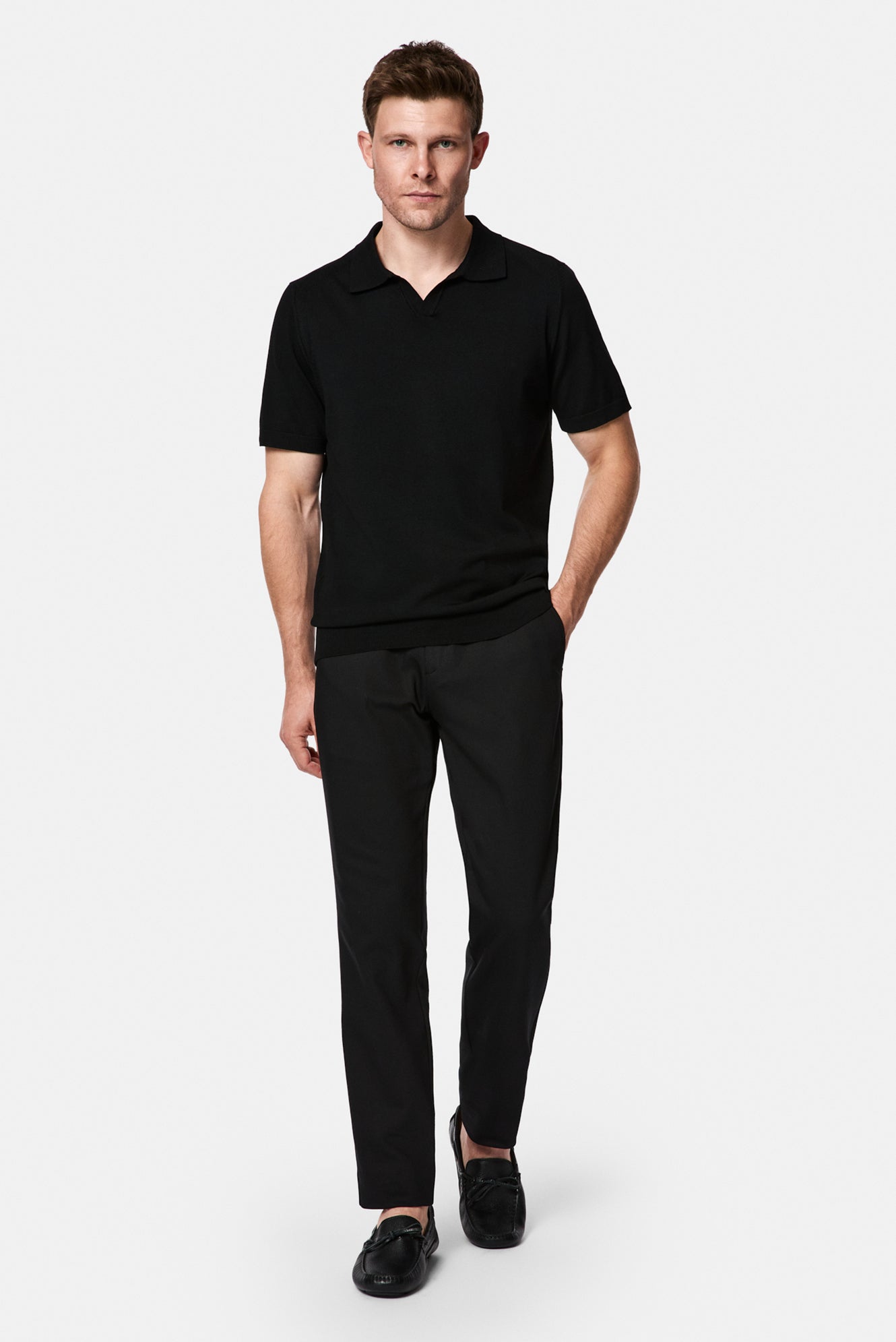 Siyah Regular Fit Polo Yaka Örme T-shirt
