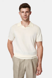Kırık Beyaz Regular Fit Polo Yaka Örme T-shirt