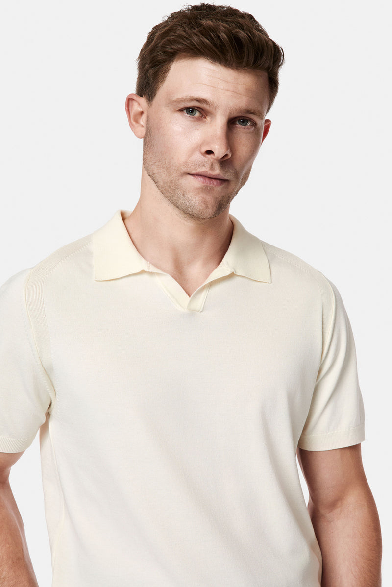 Kırık Beyaz Regular Fit Polo Yaka Örme T-shirt
