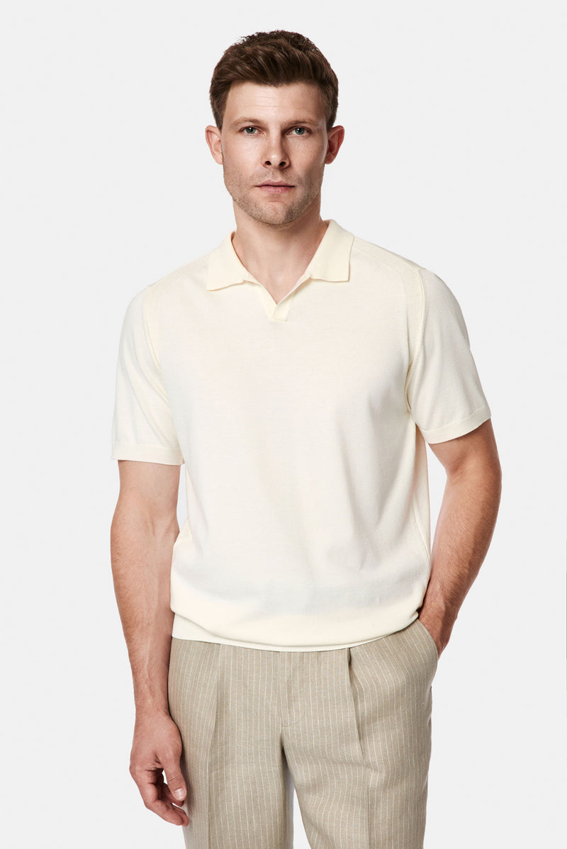 Kırık Beyaz Regular Fit Polo Yaka Örme T-shirt