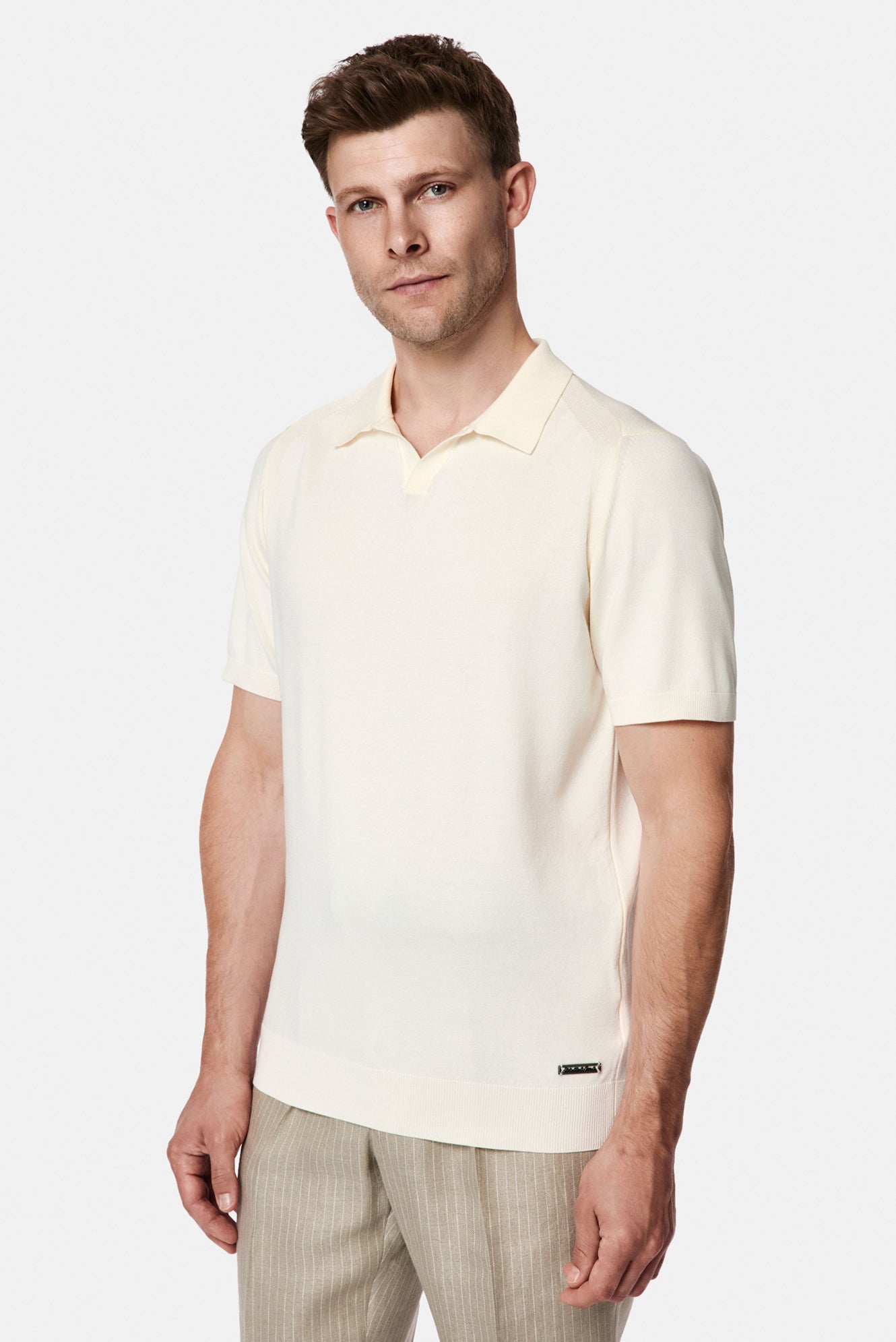 Kırık Beyaz Regular Fit Polo Yaka Örme T-shirt