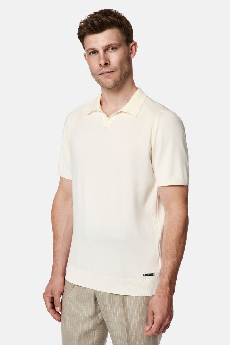 Kırık Beyaz Regular Fit Polo Yaka Örme T-shirt