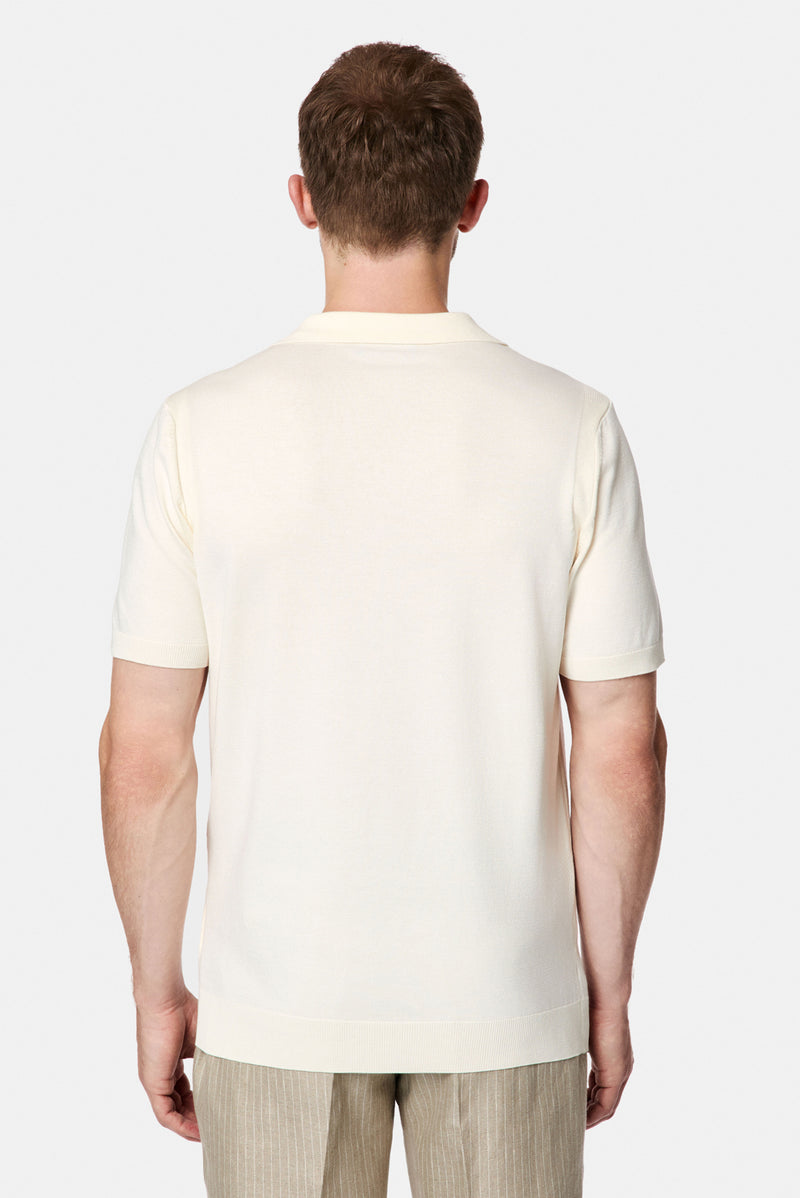 Kırık Beyaz Regular Fit Polo Yaka Örme T-shirt