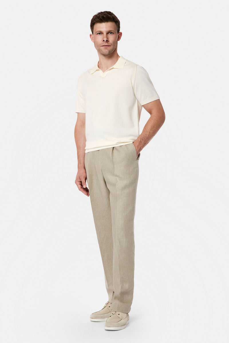 Kırık Beyaz Regular Fit Polo Yaka Örme T-shirt