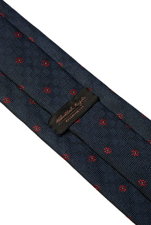 Koyu Lacivert Çiçek Çiçek Desenli ?pek Kar???ml? Kravat-Abdullah Ki??l?