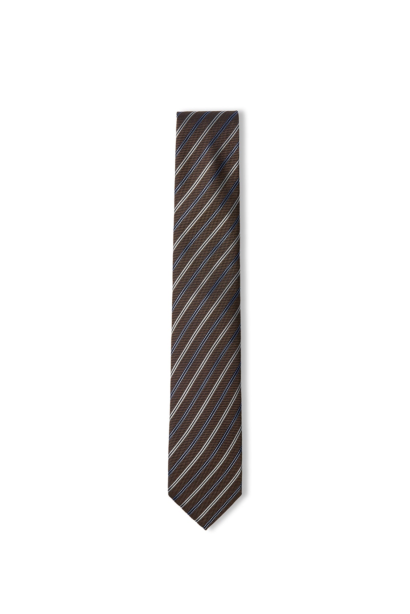 Orta Kahve Çizgili Çizgili Desenli ?pek Kar???ml? Kravat-Abdullah Ki??l?