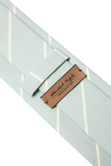 Mint Yeşili Çizgili İpek Kravat