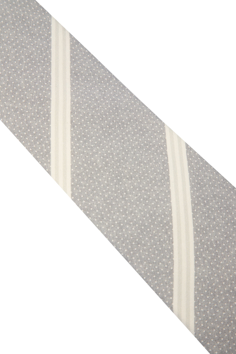 Orta Gri Çizgili İpek Kravat