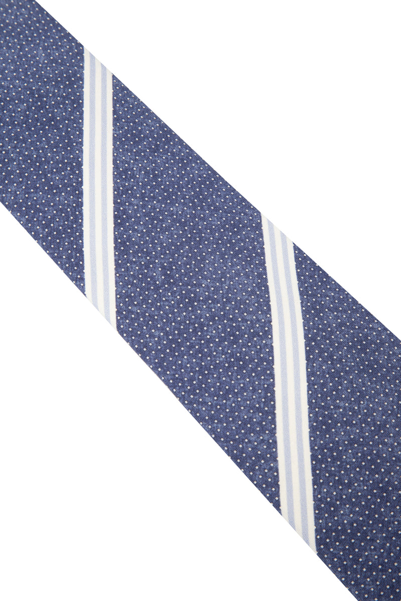 Koyu Lacivert Çizgili İpek Kravat