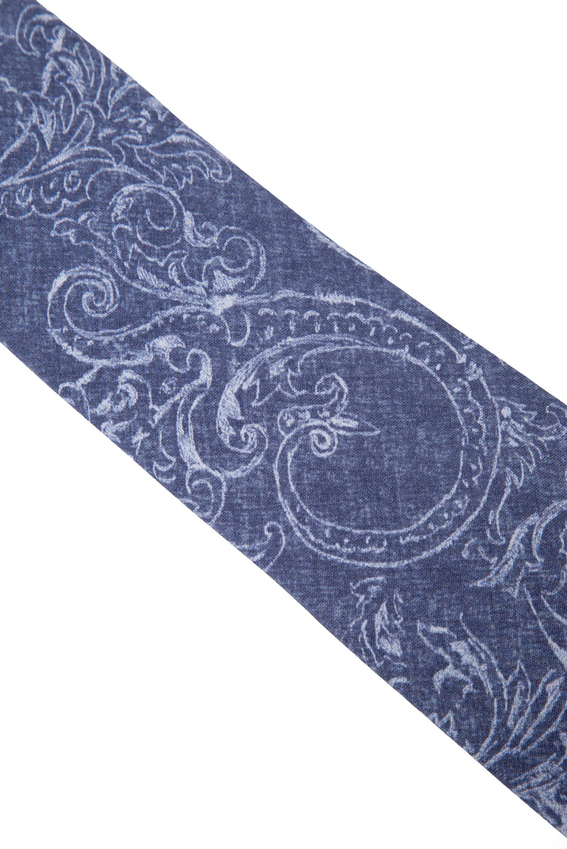Mavi Şal Desenli İpek Kravat