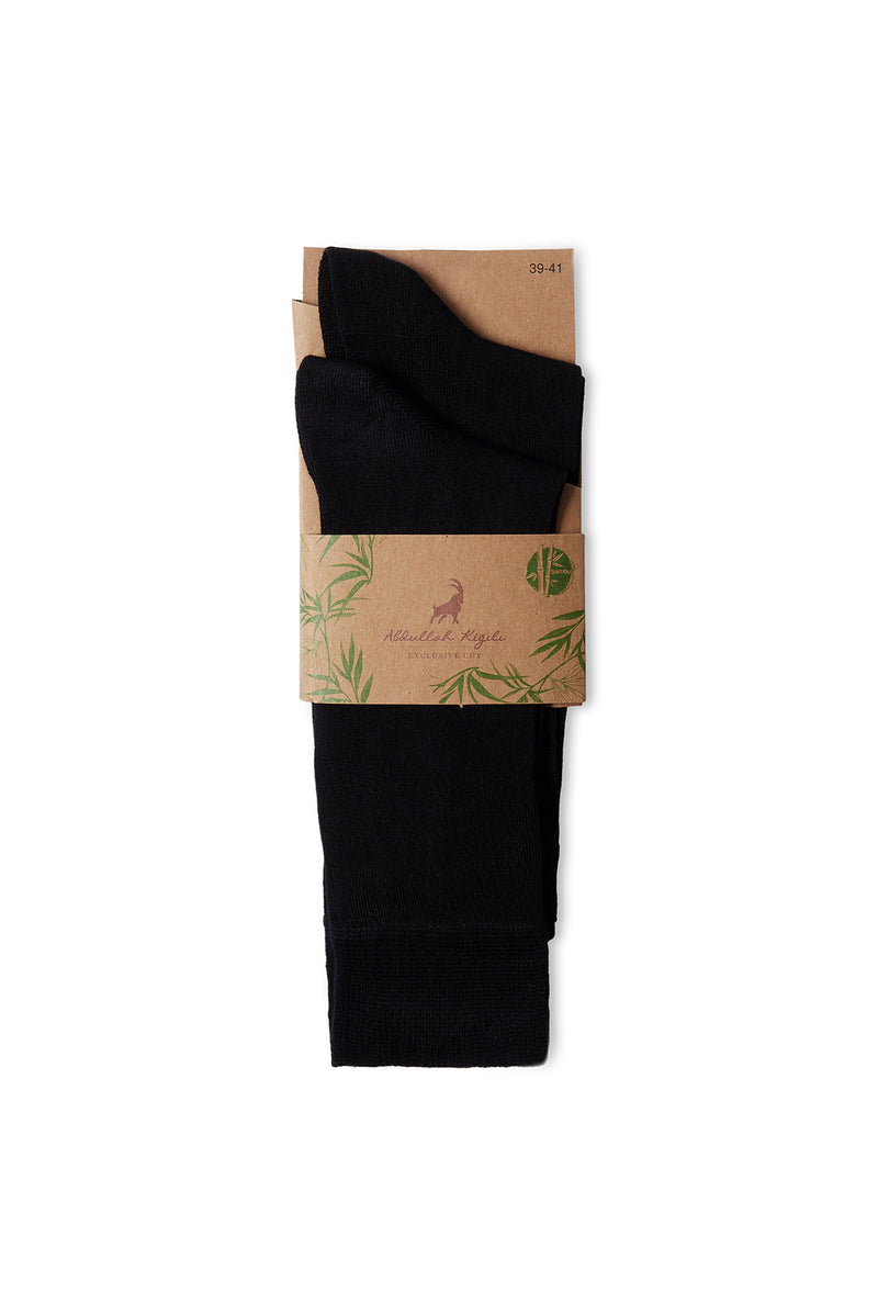 Siyah 2'li Düz Likralı Esnek Bambu Karışımlı İnce Çorap Seti