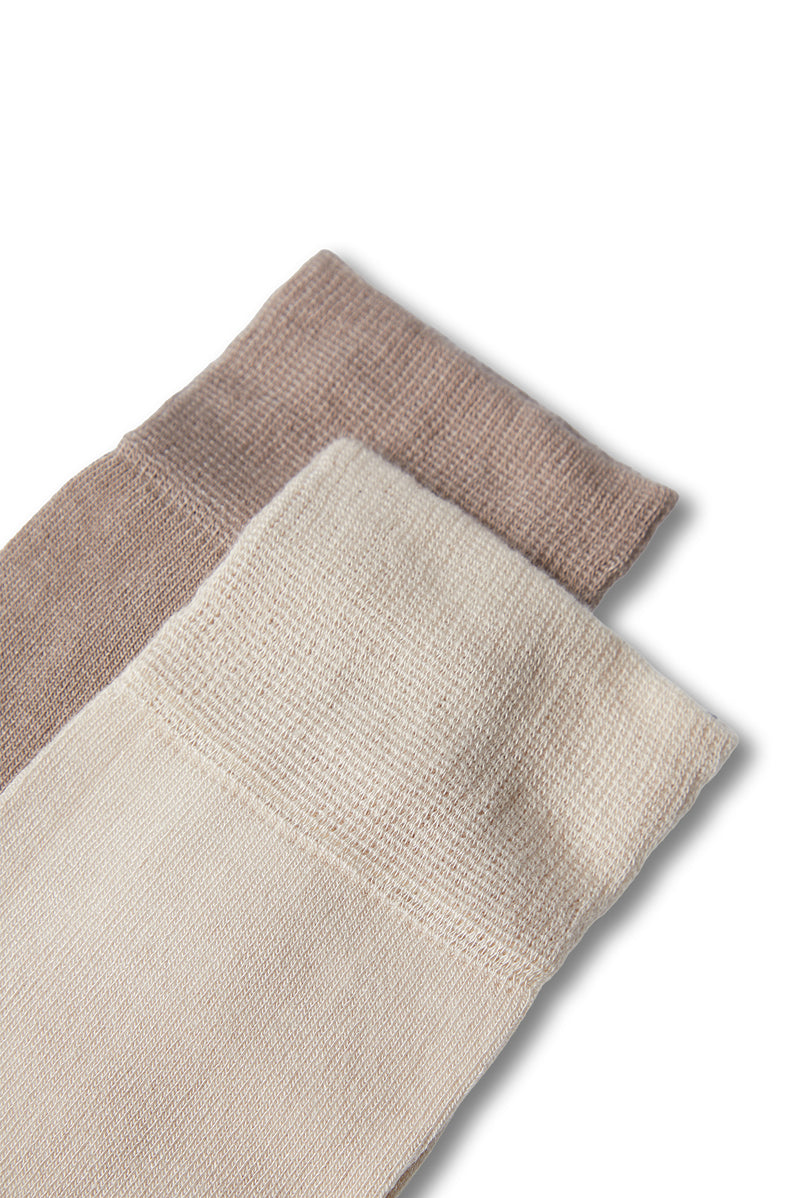 Orta Bej 2'li Düz Likralı Esnek Bambu Karışımlı İnce Çorap Seti