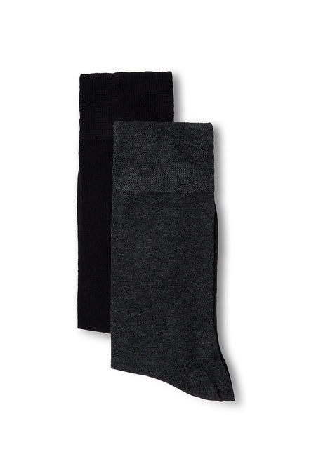 Koyu Antrasit Melanj 2'li Düz Likralı Esnek Bambu Karışımlı İnce Çorap Seti