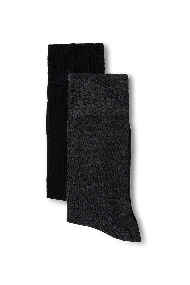 Koyu Antrasit Melanj 2'li Düz Likralı Esnek Bambu Karışımlı İnce Çorap Seti