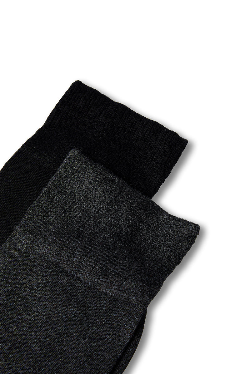 Koyu Antrasit Melanj 2'li Düz Likralı Esnek Bambu Karışımlı İnce Çorap Seti