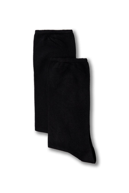 Siyah 2'li Desenli Lastiksiz Esnek Bambu Karışımlı İnce Çorap Seti