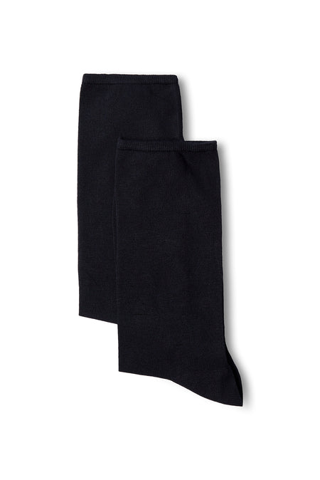 Koyu Lacivert 2'li Desenli Lastiksiz Esnek Bambu Karışımlı İnce Çorap Seti