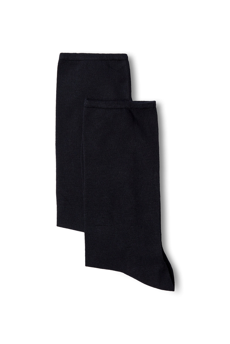 Koyu Lacivert 2'li Desenli Lastiksiz Esnek Bambu Karışımlı İnce Çorap Seti