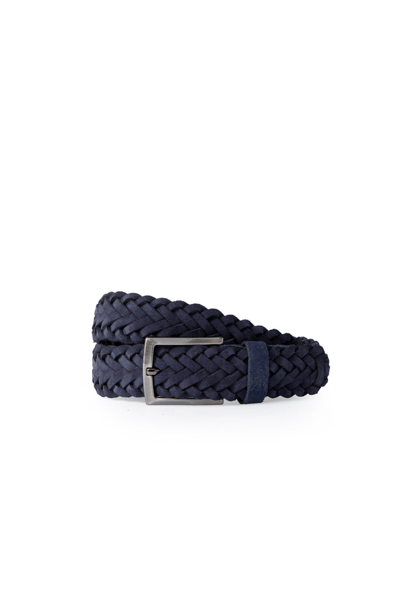 Koyu Lacivert Süet Örgü Deri Kemer