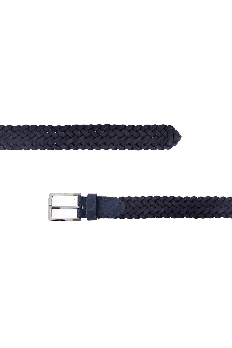 Koyu Lacivert Süet Örgü Deri Kemer