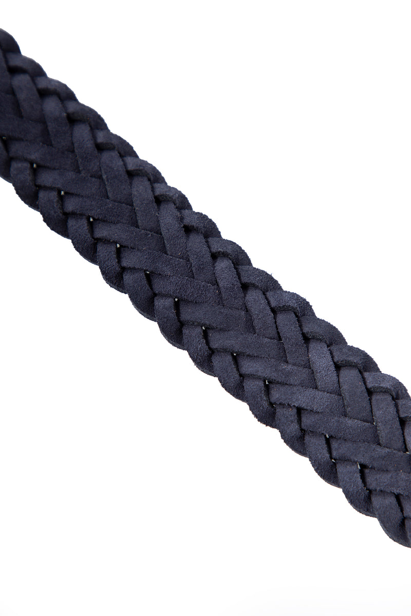 Koyu Lacivert Süet Örgü Deri Kemer