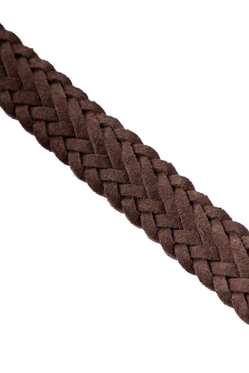 Koyu Kahve Süet Örgü Deri Kemer