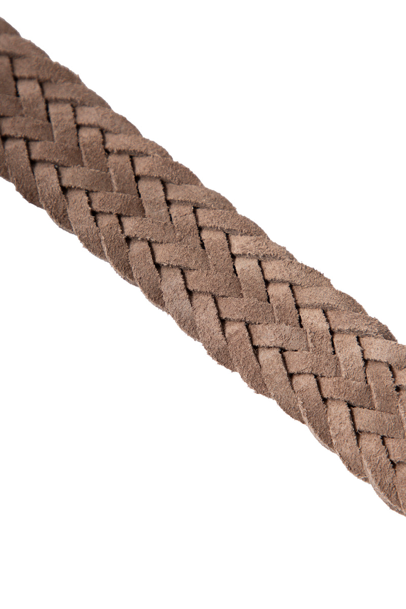 Koyu Vizon Süet Örgü Deri Kemer