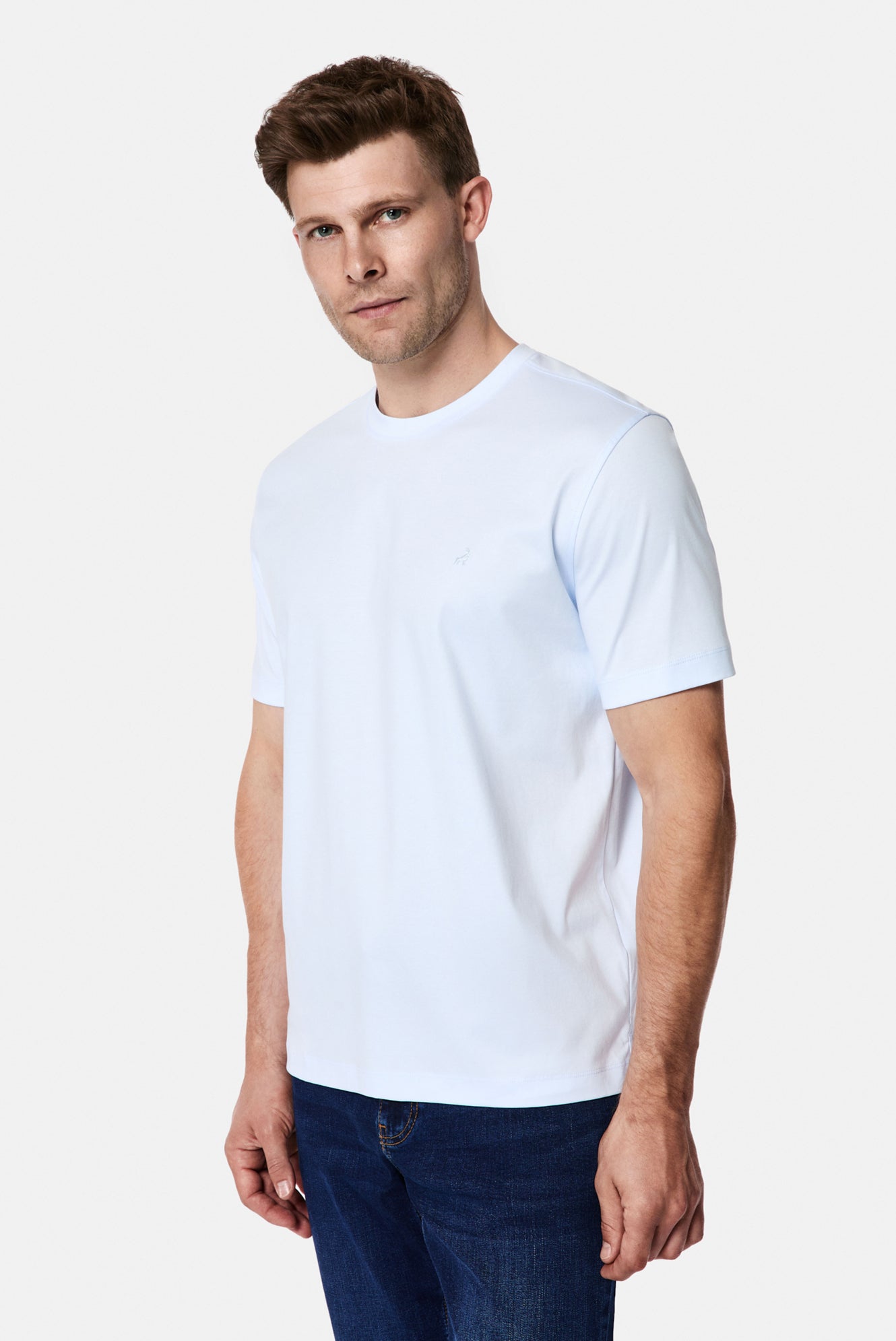 Açık Mavi Bisiklet Yaka Regular Fit Nakışlı %100 Pamuk Basic T-shirt